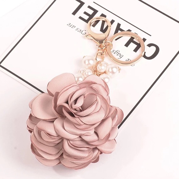 Accessories - Pink Camellia Rose Keychain with Pearls